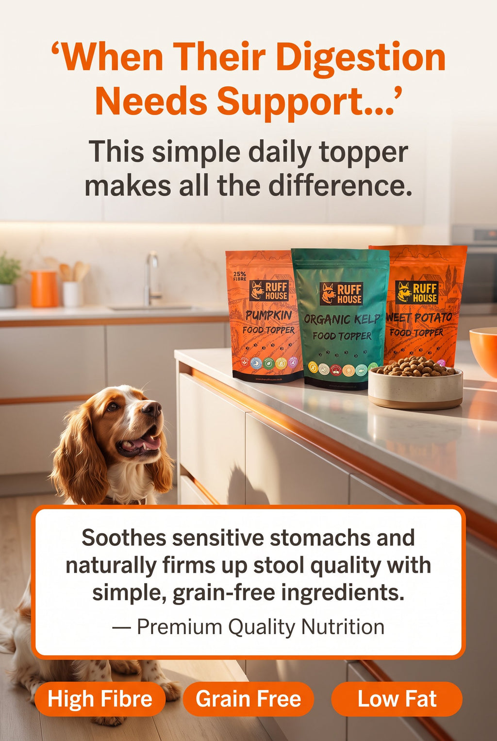 Ruffhouse Digestive Health Trio – Pumpkin, Sweet Potato & Kelp Dog Food Toppers (3 × 200g)
